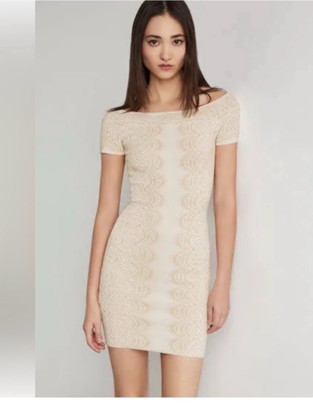 NEW BCBG MAXAZRIA KISHA OFF-THE-SHOULDER KNIT DRESS UYZ67G46/B819W SIZE Large